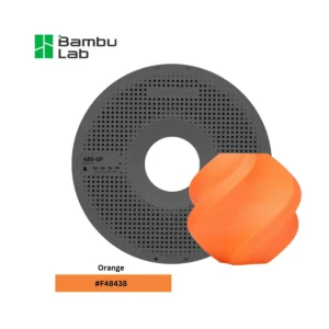 Bambu Lab ABS filament spool with an orange printed vase and the colour swatch label