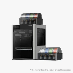 Bambu Lab enclosed AMS automatic material system beside a 3D printer