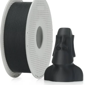 Bambu Lab PLA Matte 1 kg filament spool in black beside a matte printed model