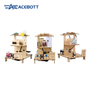 The three Smart Home Education Kit Level 1 projects assembled side by side on white