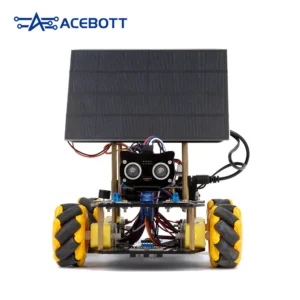 Smart car fitted with the solar panel expansion pack, front view with the panel raised